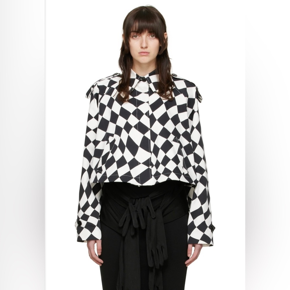 NWT MM6 Maison Margiela Black White Checkerboard Cotton Crop Jacket IT36/XS/US0